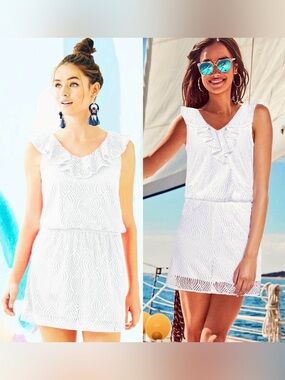 Lilly Pulitzer Alessa White Flowing Leaf Lace Stretch Skort Dress Romper XS